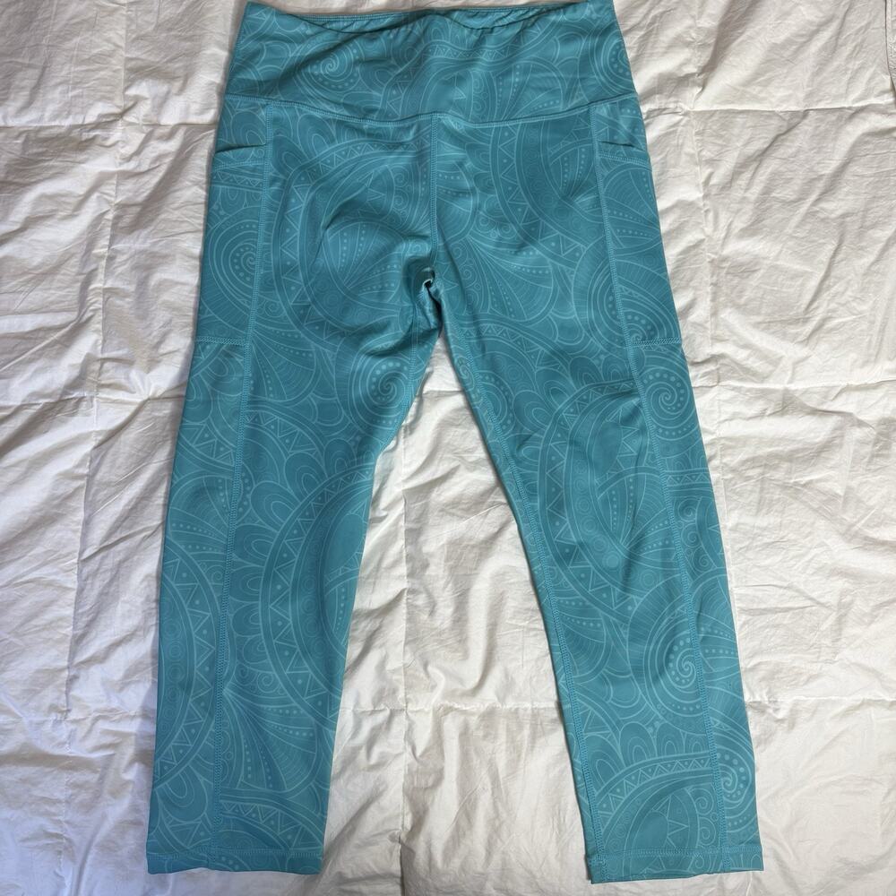 Constantly Varied Gear Zenergy Teal Blue Mandala Capri Legging Squat Proof Large